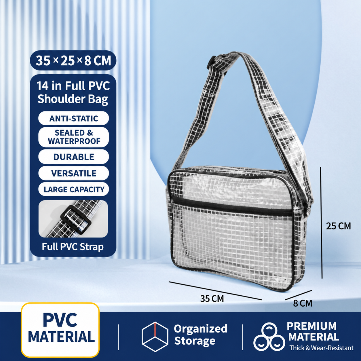 BOLTTE transparent PVC anti-static cleanroom bag 14 in Full PVC Shoulder Bag – 35 × 25 × 8 cm