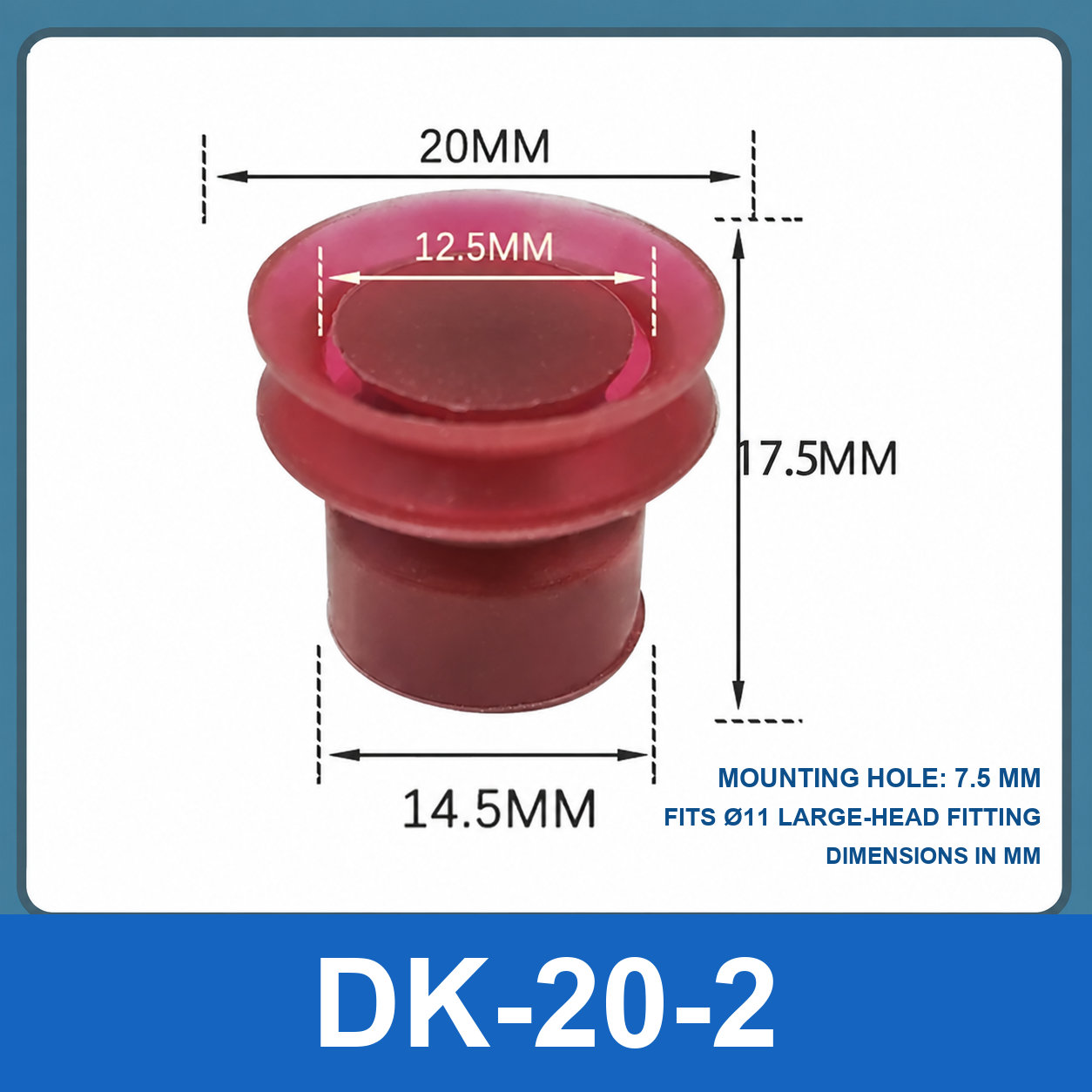 BOLTTE DK-20-2 flat plug, 12 mm hole vacuum cup dimensional diagram