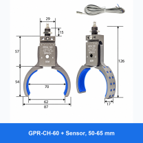 Pneumatic bottle-preform gripper, GPR-CH-60 + Sensor, 50-65 mm