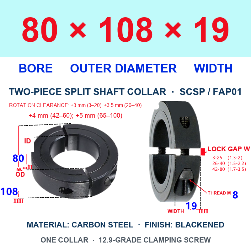 BOLTTE Carbon Steel Two-Piece Split Shaft Collars - 3-200 mm Bore-BOLTTE