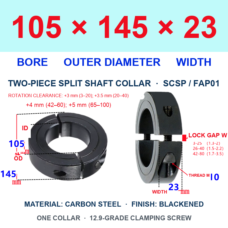 BOLTTE Carbon Steel Two-Piece Split Shaft Collars - 3-200 mm Bore-BOLTTE