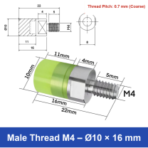 Male Thread M4 – Ø10 × 16 mm, 304 stainless steel polyurethane-coated buffer component