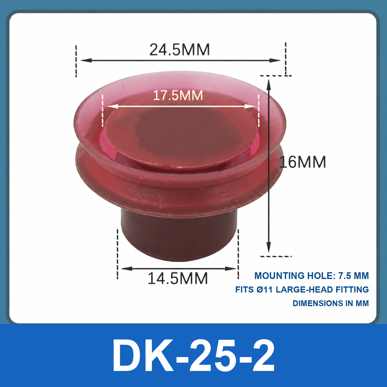 BOLTTE DK-25-2 flat plug, 17 mm hole vacuum cup dimensional diagram