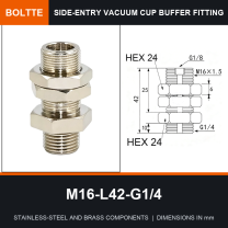 BOLTTE M16-L42-G1/4 side-entry rotary vacuum cup buffer fitting