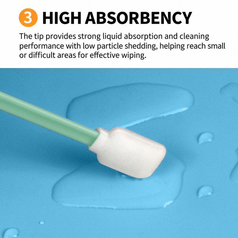 High-absorbency foam cleanroom swab tip