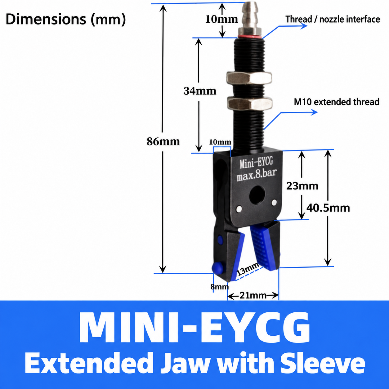 Mini pneumatic gripper or replacement jaw, MINI-EYCG Extended Jaw with Sleeve
