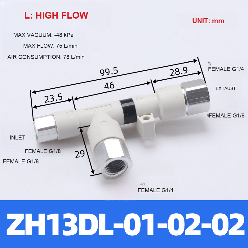 BOLTTE ZH13DL-01-02-02 — High Flow tube vacuum generator with engineering dimensions