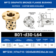 BOLTTE MPTZ Brida Redonda Grafito Bronce Cojinetes Autolubricantes - 6-60 mm de Diámetro