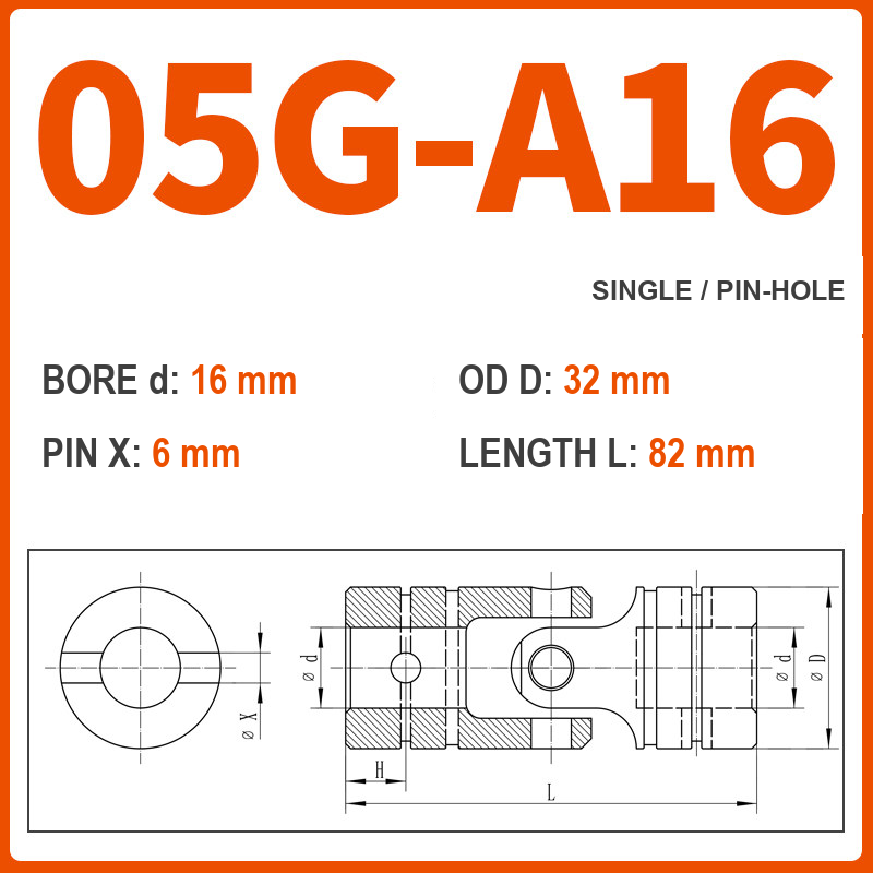 BOLTTE 05G-A16 40Cr universal joint coupling dimension drawing