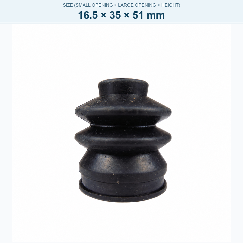 Pagoda-style rubber bellows dust boot, 16.5 × 35 × 51 mm
