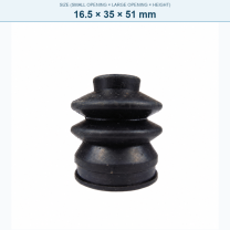 Pagoda-style rubber bellows dust boot, 16.5 × 35 × 51 mm