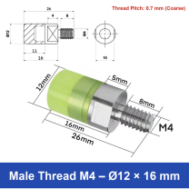 Male Thread M4 – Ø12 × 16 mm, 304 stainless steel polyurethane-coated buffer component
