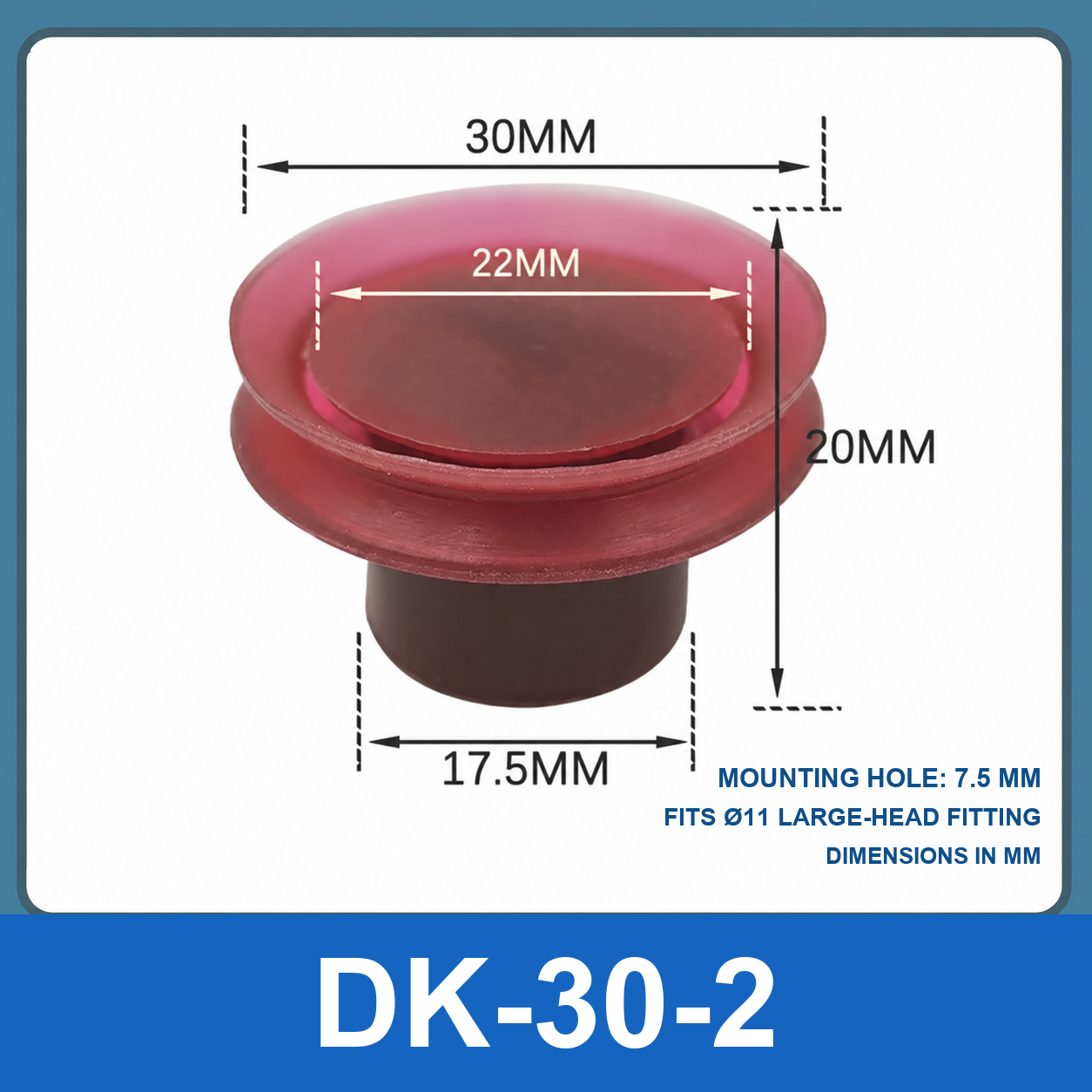 BOLTTE DK-30-2 flat plug, 22 mm hole vacuum cup dimensional diagram