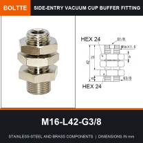 BOLTTE M16-L42-G3/8 side-entry rotary vacuum cup buffer fitting