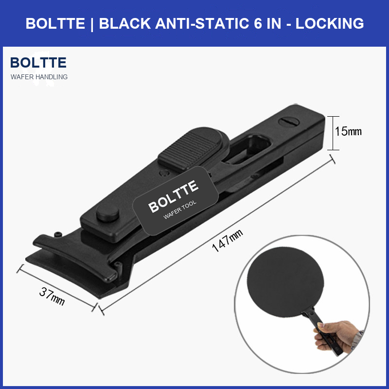 BOLTTE black anti-static 6 in - locking wafer handling tweezers