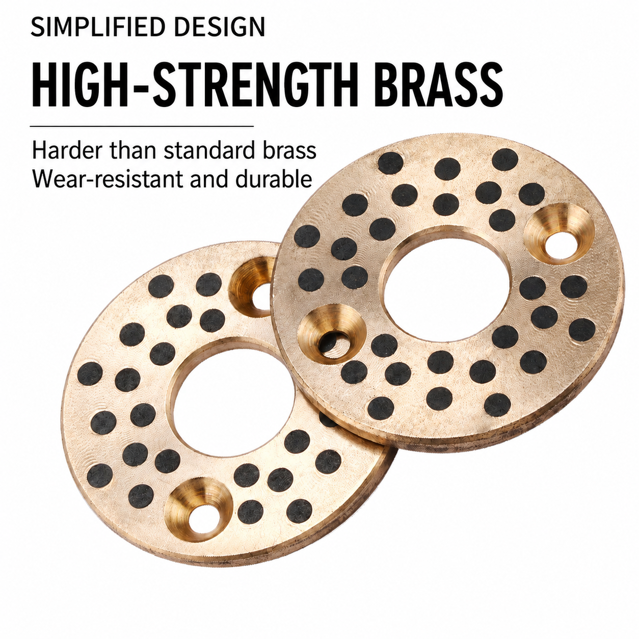 High-strength brass thrust washers with graphite plugs