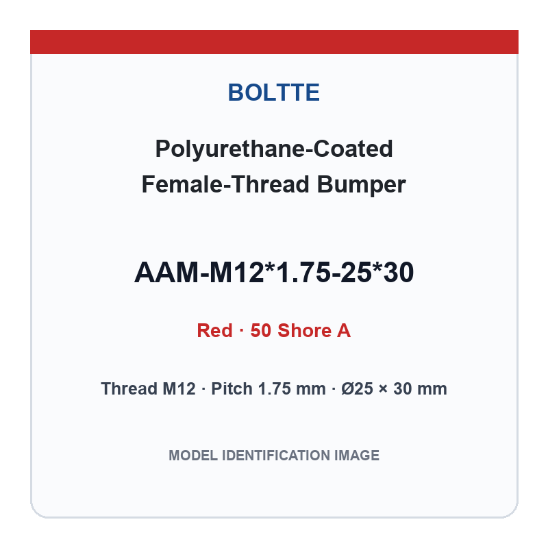 Red 50 Shore A - M12*1.75-25*30 polyurethane-coated female-thread bumper