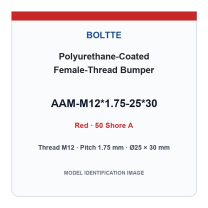 Red 50 Shore A - M12*1.75-25*30 polyurethane-coated female-thread bumper