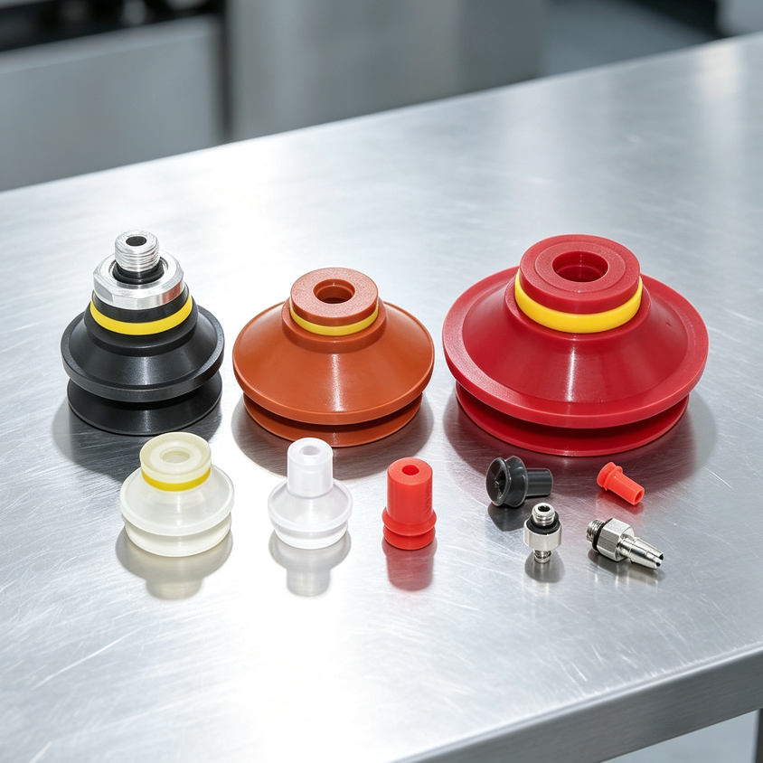 VB & SB17 Silicone and Nitrile Rubber Vacuum Suction Cups with Fittings