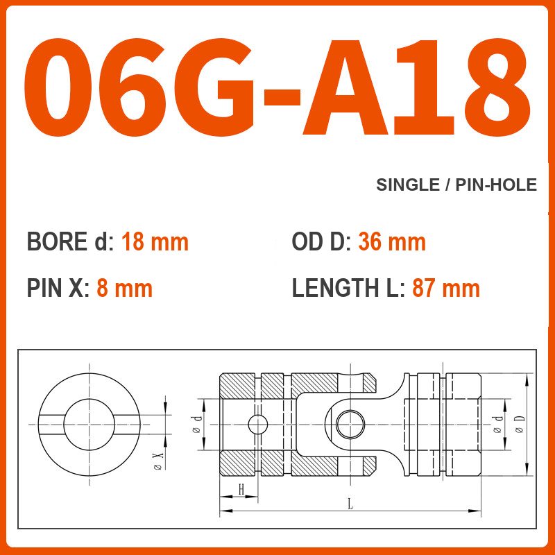 BOLTTE 06G-A18 40Cr universal joint coupling dimension drawing