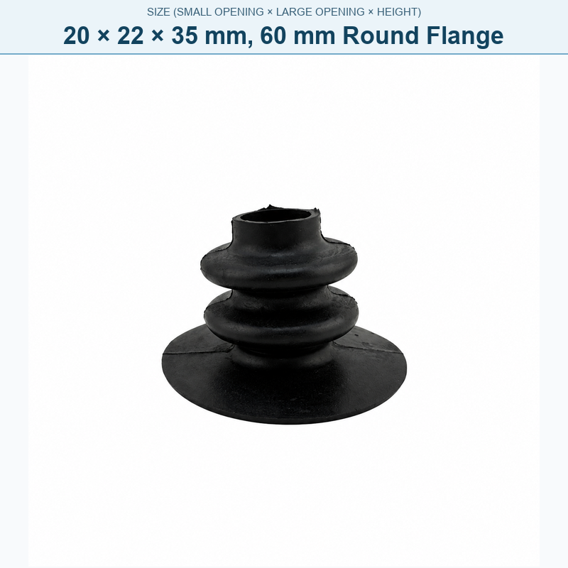 Pagoda-style rubber bellows dust boot, 20 × 22 × 35 mm, 60 mm Round Flange