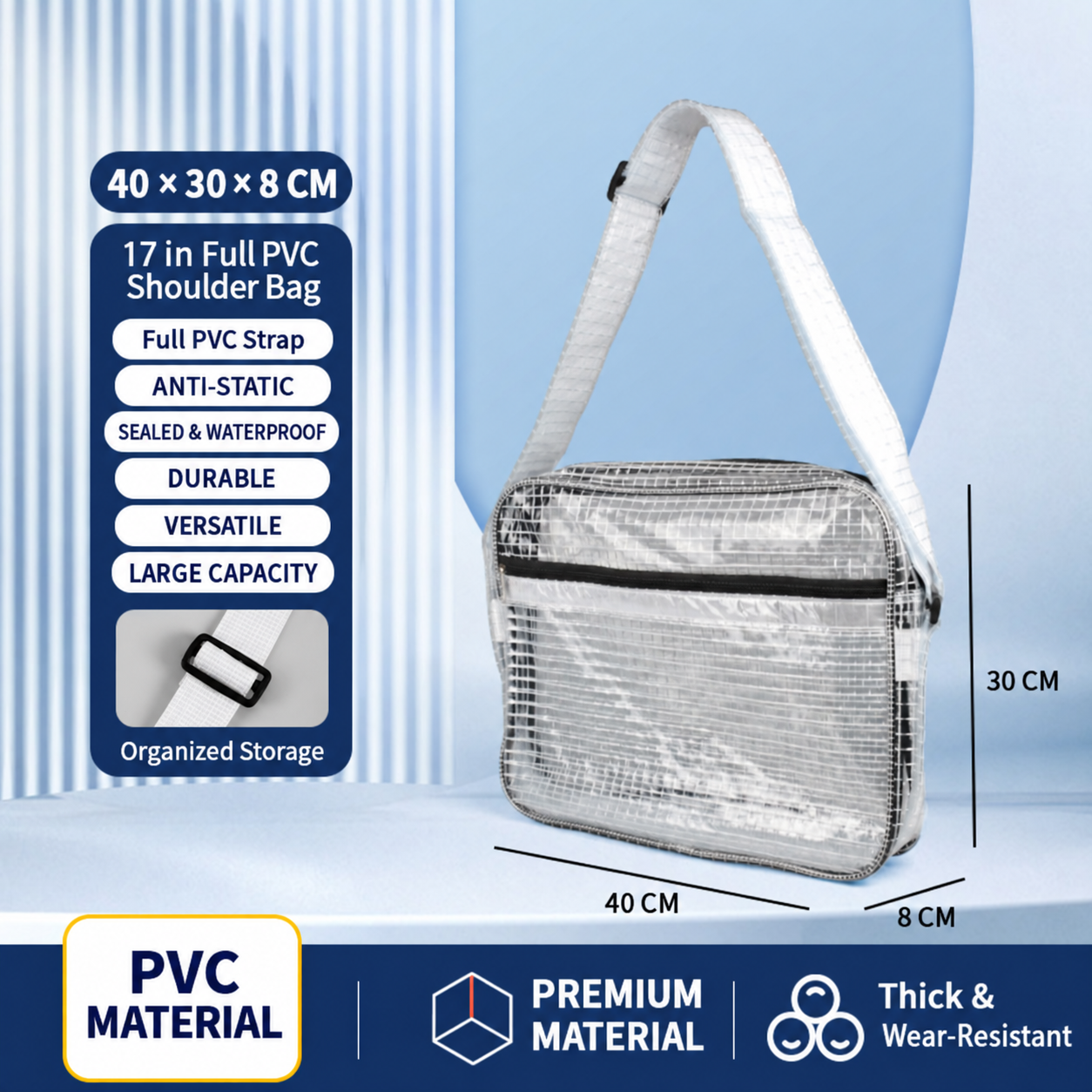 BOLTTE transparent PVC anti-static cleanroom bag 17 in Full PVC Shoulder Bag – 40 × 30 × 8 cm