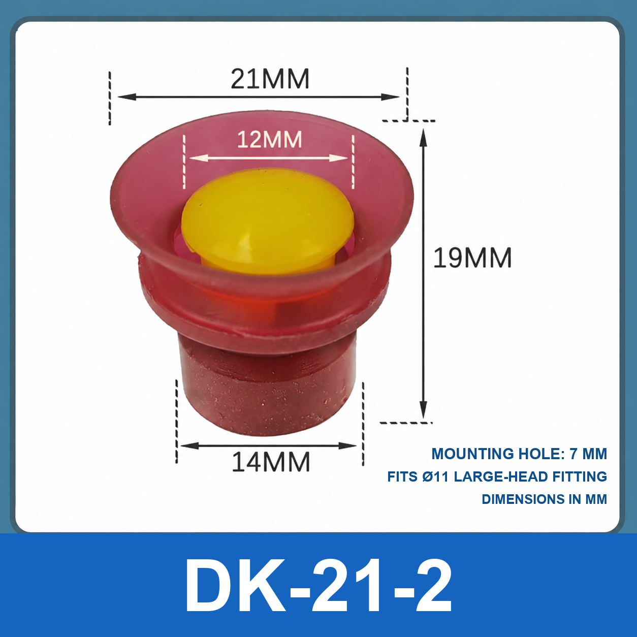 BOLTTE DK-21-2 convex plug, 12 mm hole vacuum cup dimensional diagram