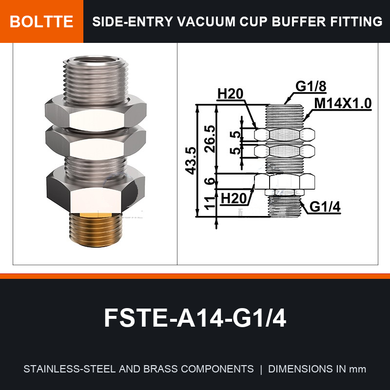 BOLTTE FSTE-A14-G1/4 side-entry rotary vacuum cup buffer fitting