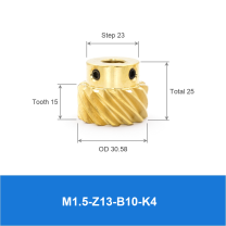 BOLTTE M1.5-Z13-B10-K4 brass crossed helical gear technical drawing