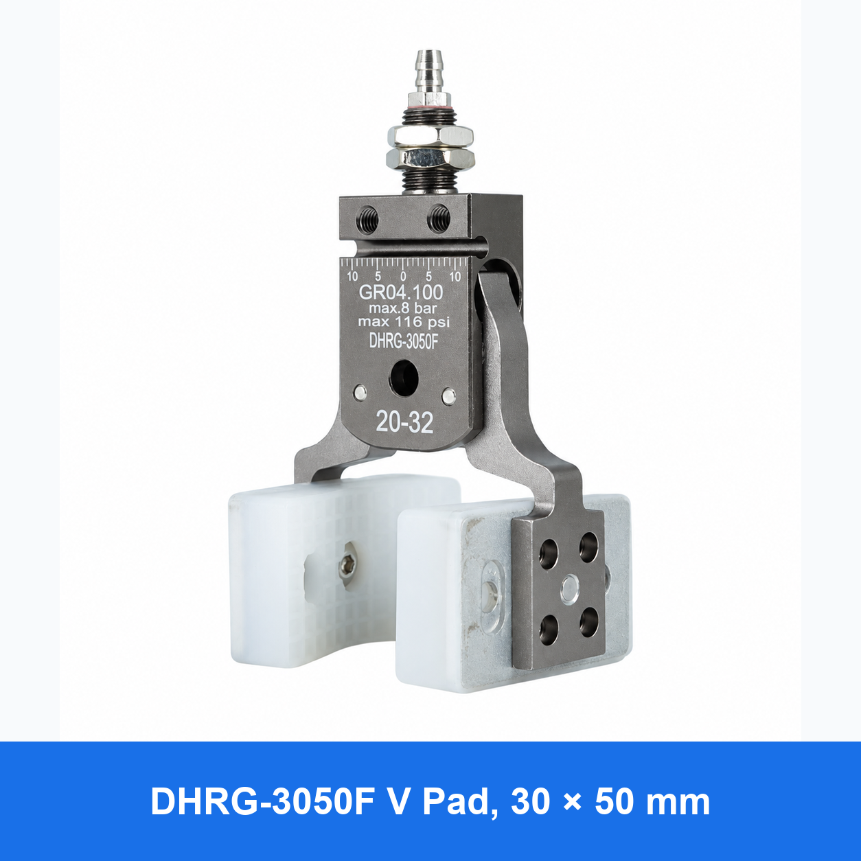 DHPG or DHRG 3050 mini pneumatic gripper, DHRG-3050F V Pad, 30 × 50 mm
