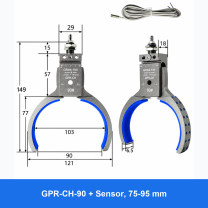 Pneumatic bottle-preform gripper, GPR-CH-90 + Sensor, 75-95 mm