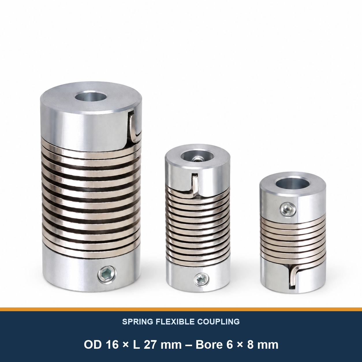 OD 16 × L 27 mm – Bore 6 × 8 mm, GD16 spring flexible shaft coupling
