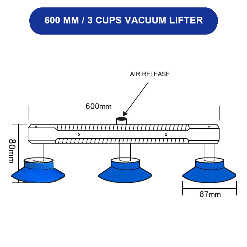BOLTTE 600 mm / 3 Cups LCD screen and glass vacuum lifting accessory