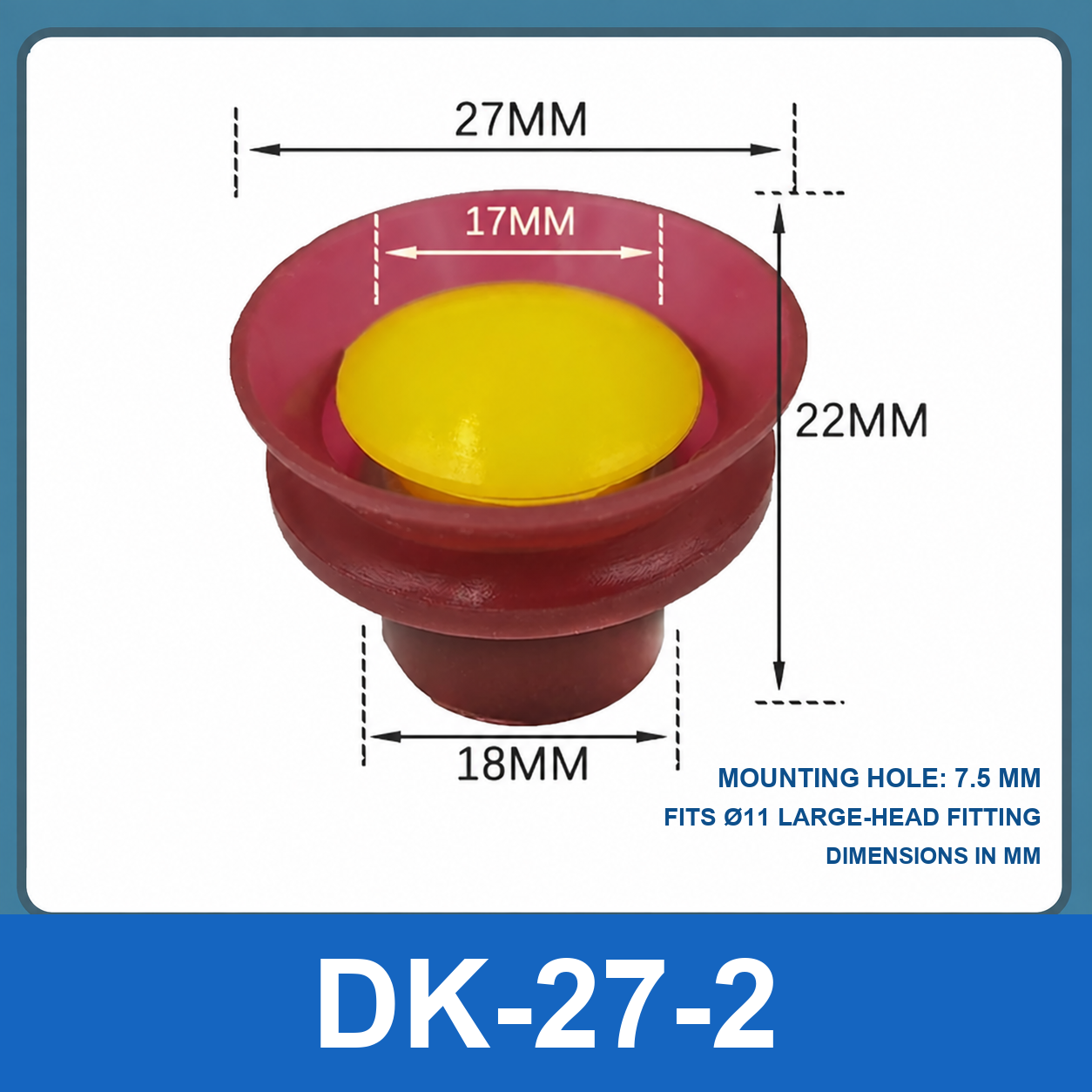 BOLTTE DK-27-2 convex plug, 17 mm hole vacuum cup dimensional diagram