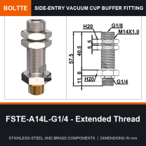 BOLTTE FSTE-A14L-G1/4 - Extended Thread side-entry rotary vacuum cup buffer fitting