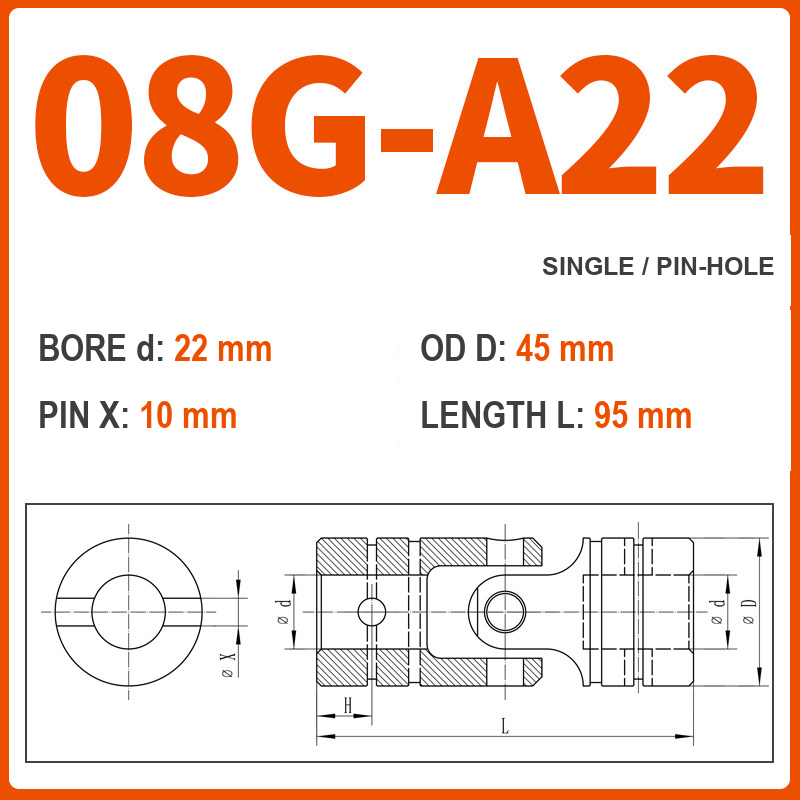 BOLTTE 08G-A22 40Cr universal joint coupling dimension drawing