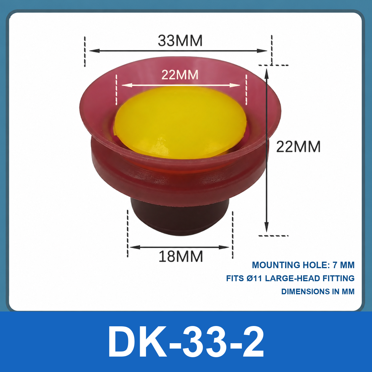 BOLTTE DK-33-2 convex plug, 22 mm hole vacuum cup dimensional diagram