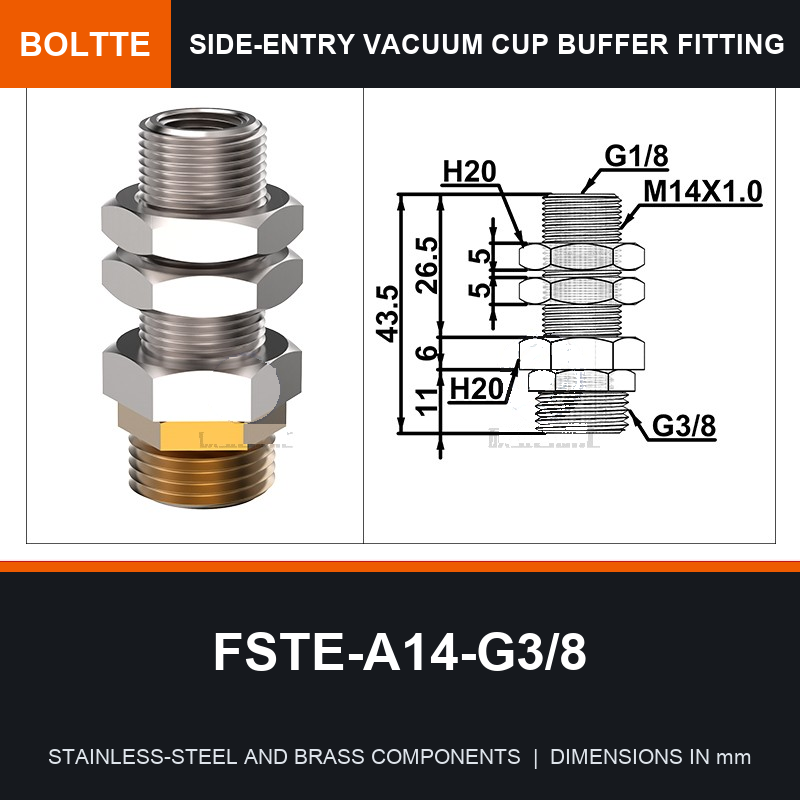 BOLTTE FSTE-A14-G3/8 side-entry rotary vacuum cup buffer fitting