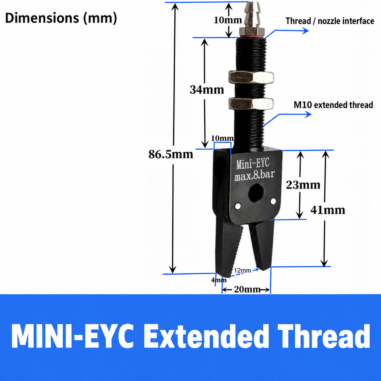 Mini pneumatic gripper or replacement jaw, MINI-EYC Extended Thread