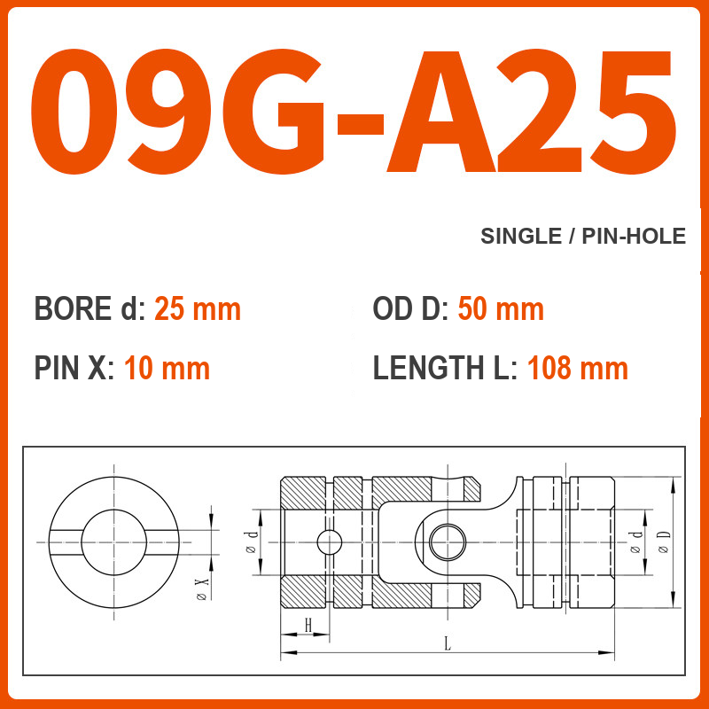 BOLTTE 09G-A25 40Cr universal joint coupling dimension drawing