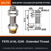 BOLTTE FSTE-A14L-G3/8 - Extended Thread side-entry rotary vacuum cup buffer fitting