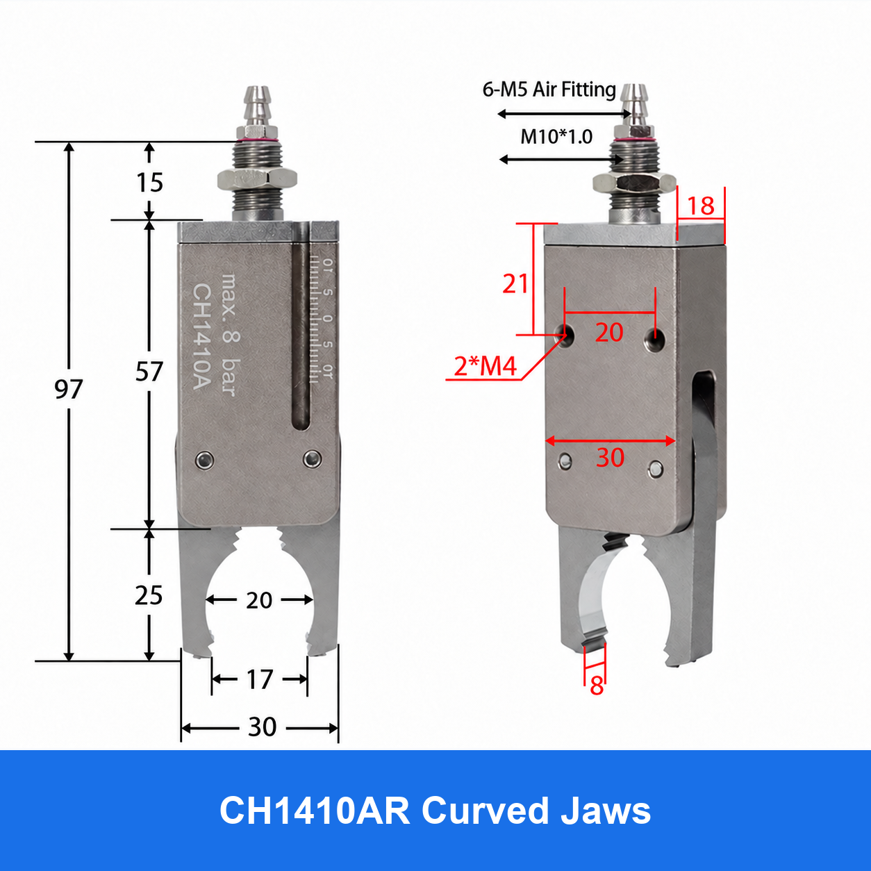 CH1410 mini pneumatic gripper or accessory, CH1410AR Curved Jaws