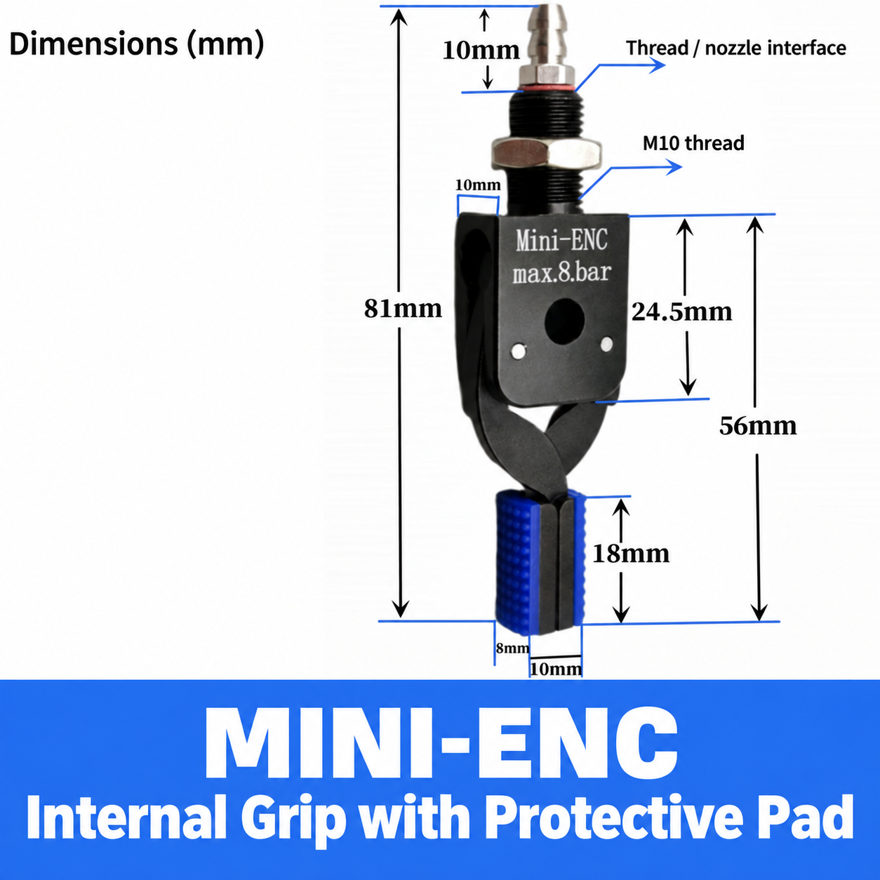 Mini pneumatic gripper or replacement jaw, MINI-ENC Internal Grip with Protective Pad