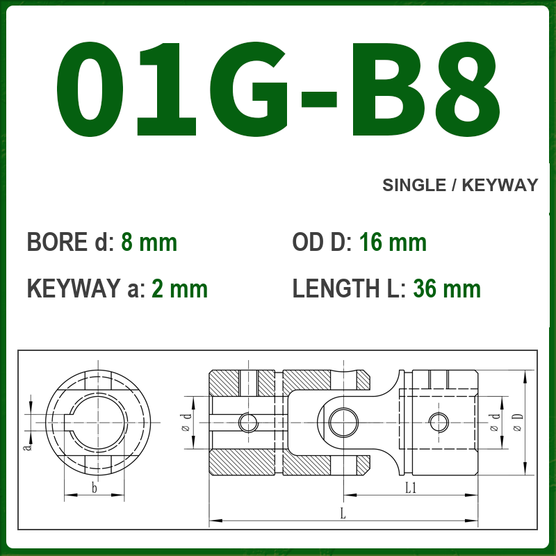 BOLTTE 01G-B8 40Cr universal joint coupling dimension drawing
