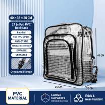 BOLTTE transparent PVC anti-static cleanroom bag 17 in Full PVC Backpack – Padded – 40 × 35 × 20 cm