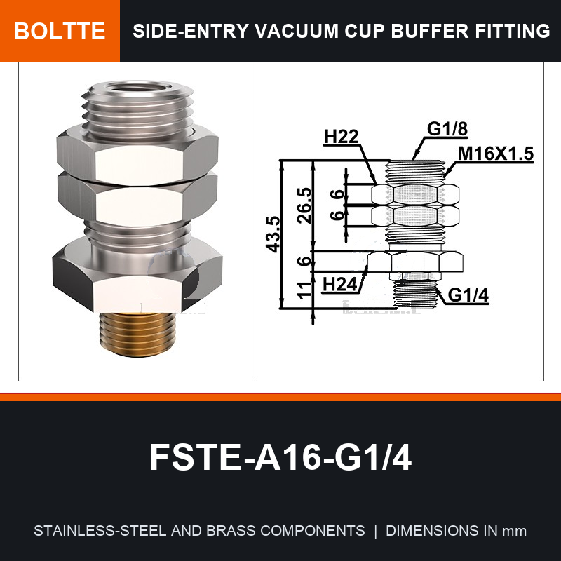 BOLTTE FSTE-A16-G1/4 side-entry rotary vacuum cup buffer fitting