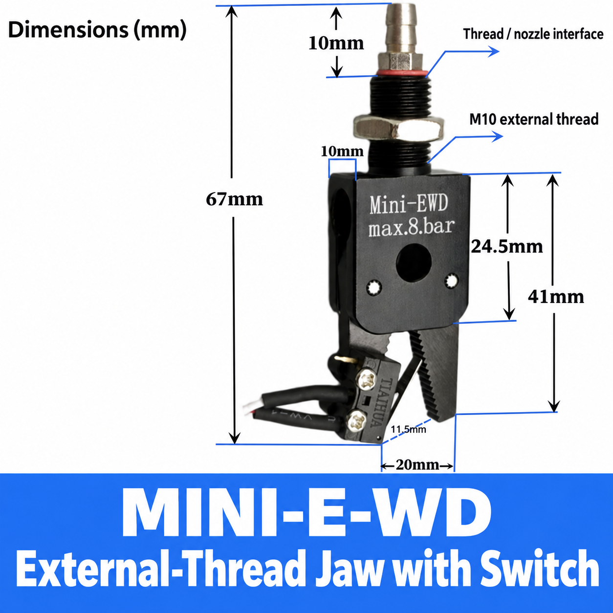 Mini pneumatic gripper or replacement jaw, MINI-E-WD External-Thread Jaw with Switch