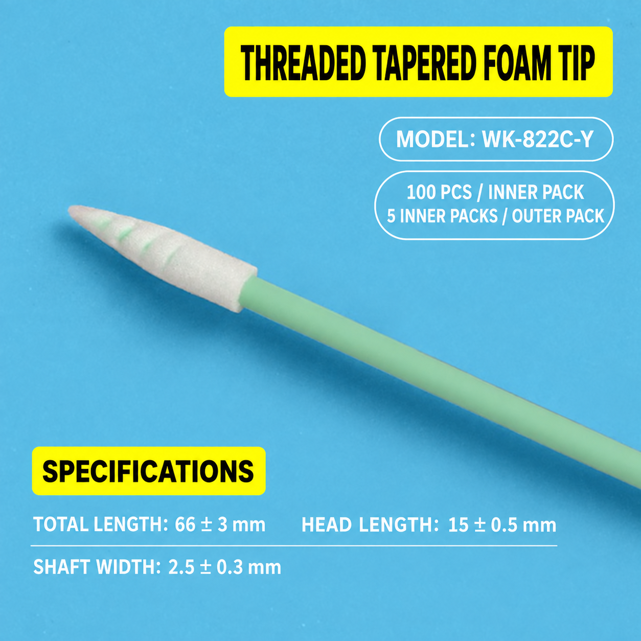 BOLTTE industrial cleaning swab WK-822C-Y – Foam Tip – 100 pcs