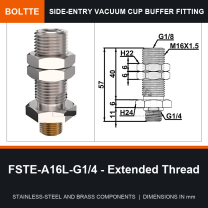 BOLTTE FSTE-A16L-G1/4 - Extended Thread side-entry rotary vacuum cup buffer fitting
