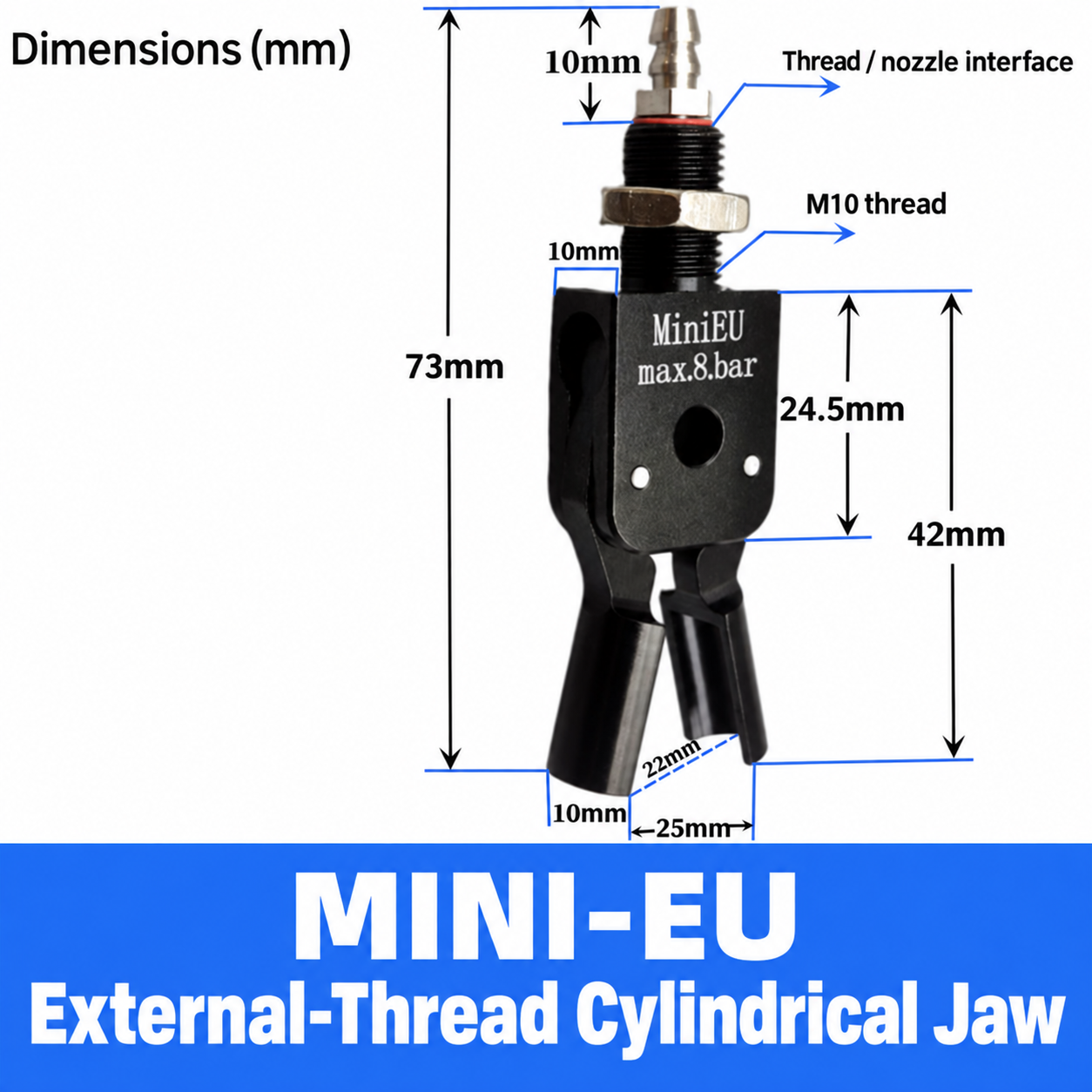 Mini pneumatic gripper or replacement jaw, MINI-EU External-Thread Cylindrical Jaw